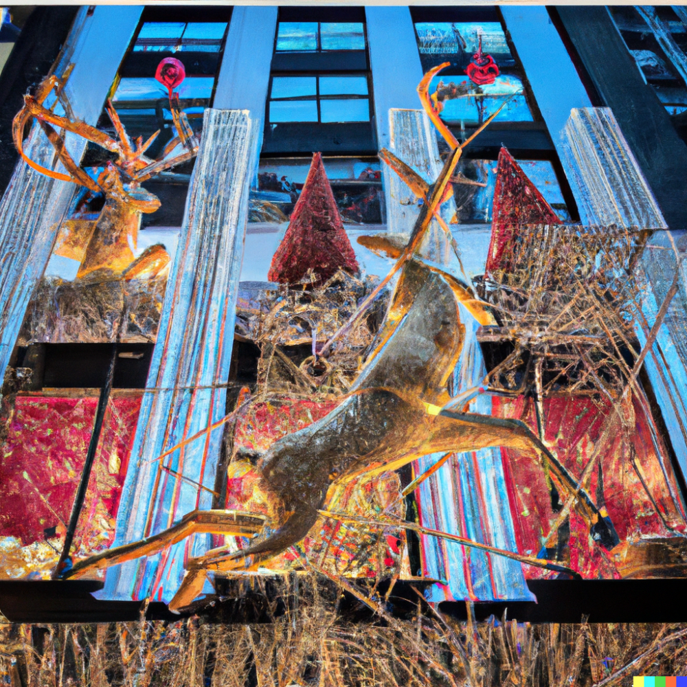 DALL·E 2022 11 25 09.19.40 Las decoraciones de los grandes almacenes de la Quinta Avenida son un punto culminante NYC esta agitado en el periodo previo a la Navidad. La ciudad s